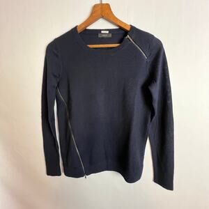 J. Crew Wool Sweater Women’s Small Black Zipper Detail Crew Neck Pullover‎ Black